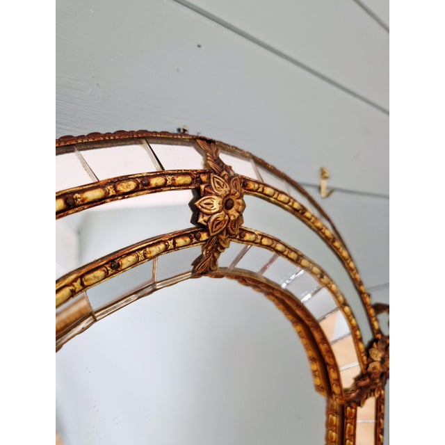 Gold Large Hollywood Regency Mirror in Glass and Brass Mosaic, Spain, 1970 For Sale - Image 8 of 13