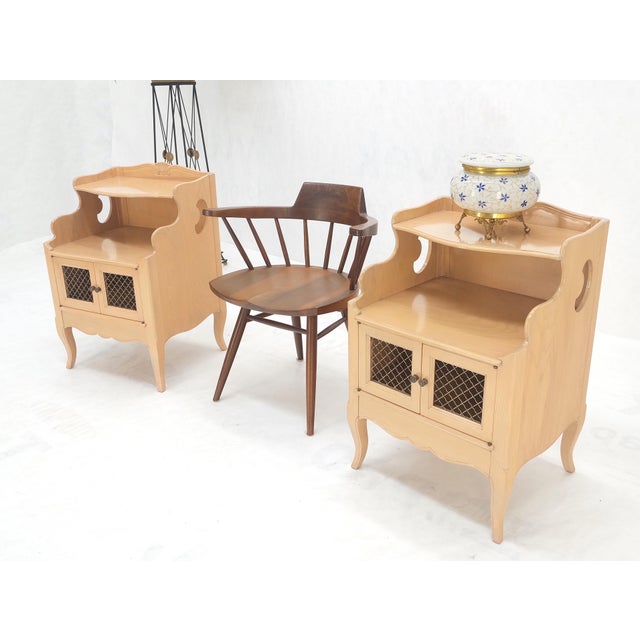 Wood Pair Lattice Doors End Tables Night Stands White Wash Finish French Provincial! For Sale - Image 7 of 16