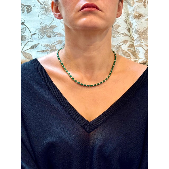 40 Carat Oval Brazilian Emerald & 3 Carat Diamond Tennis Necklace 14 Karat Gold For Sale - Image 12 of 18