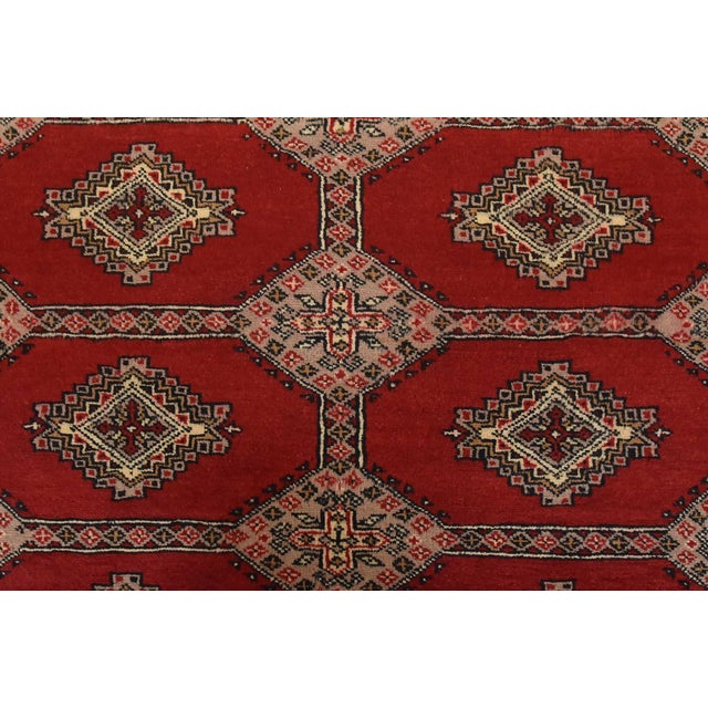 Red Bokhara Jaldar Rug 4’1” X 6′ Red Wool Tribal Hand-Knotted Oriental Carpet For Sale - Image 8 of 12