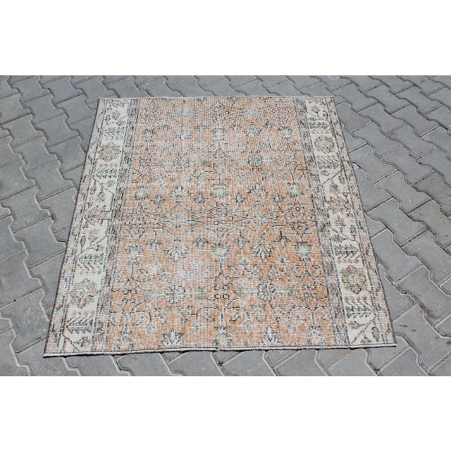 Orange Distressed Turkish Area Rug - 48"x53" For Sale - Image 8 of 8