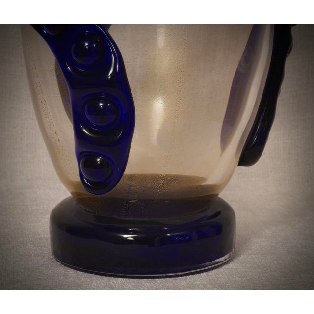 Mid-Century Modern Mid-Century Gold and Blue Murano Art Glass Vase, 2000s For Sale - Image 3 of 9