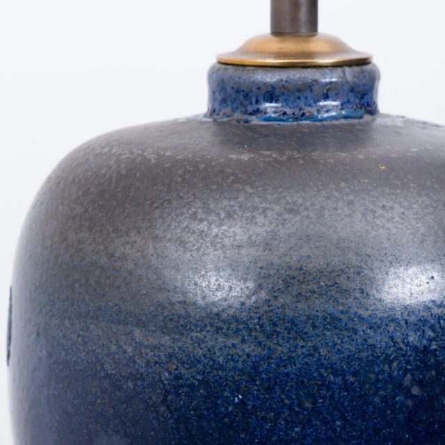 Exceptional large ceramic lamp, denmark, 1960s. A sculptural high-end piece made of handmade ceramic in blue and grey...