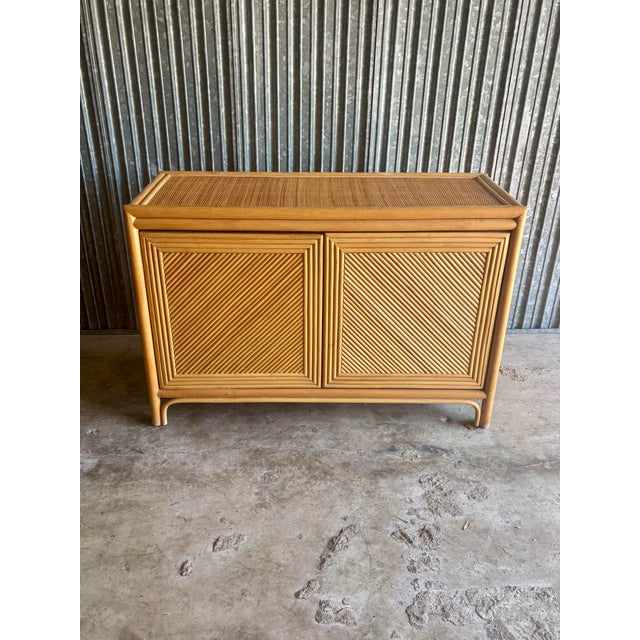 McGuire Vintage Coastal Rattan Credenza - Split Reed Cabinet, 1970s For Sale - Image 4 of 9
