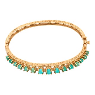 Vintage Turquoise 14k Yellow Gold Bangle For Sale