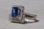 The Bell Mountain: Diffused Emerald Cut Blue Sapphire Engagement Ring and Wedding Set with Custom Band For Sale - Image 10 of 11