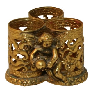 1950s Stylebuilt Frame Co Gold Filigree With Angel Cherub Triple Lipstick Holder For Sale