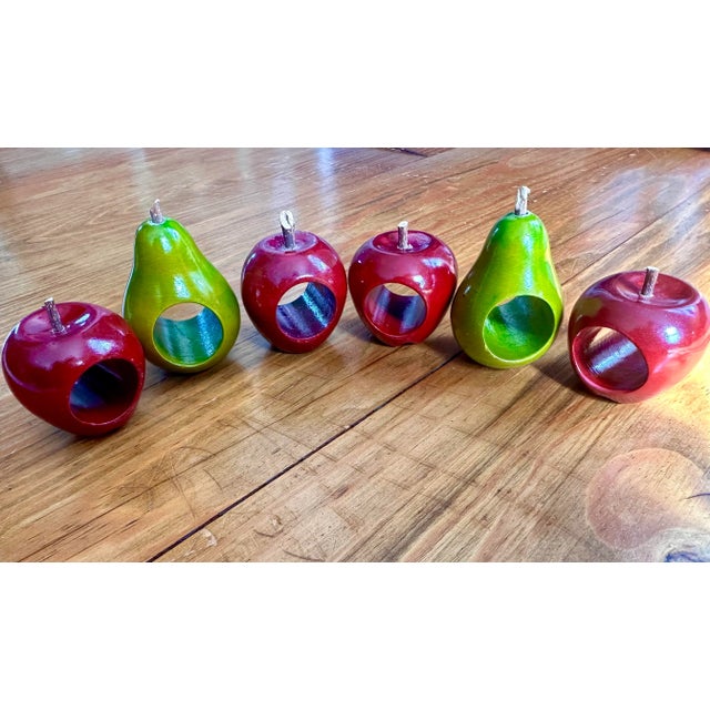 Late 20th Century Vintage Apples and Pears Napkin Rings- Set of 6 For Sale - Image 10 of 12