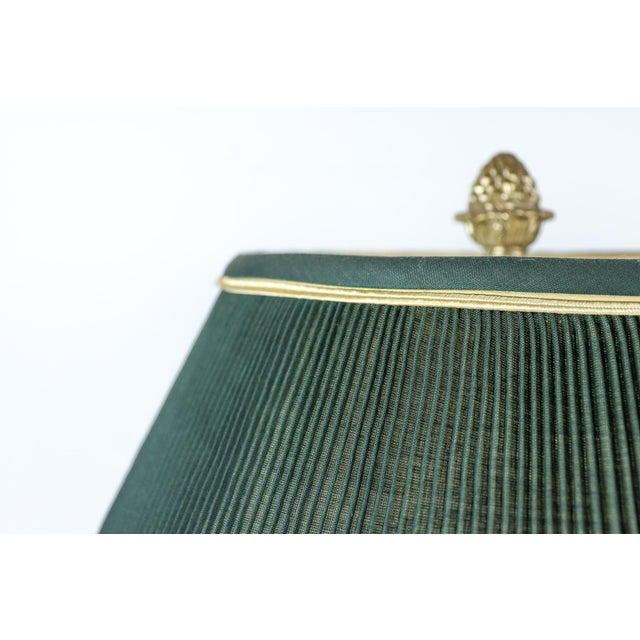 Late 20th Century Vintage Brass Bouillotte Library Lamp With Green Pleated Shade For Sale - Image 5 of 13