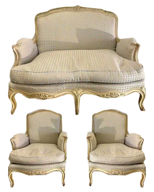 Louis XV Style Living Room in Lacquered Wood, 1900, Set of 3