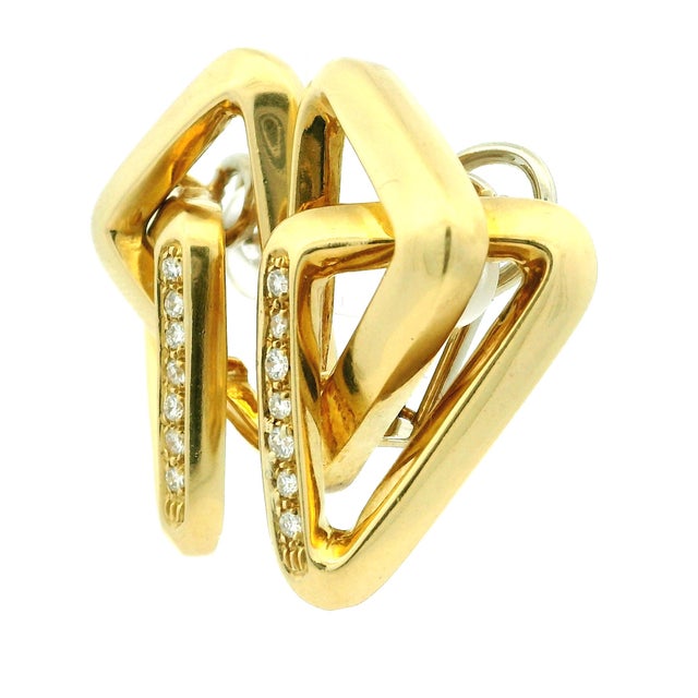 Metal 1980s Italian 18k Gold and Diamond Geometric Earrings, Pair For Sale - Image 7 of 10