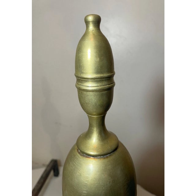 Metal Large Pair of Antique 1700's Peened Brass Iron Federal Double Lemon Andirons For Sale - Image 7 of 14