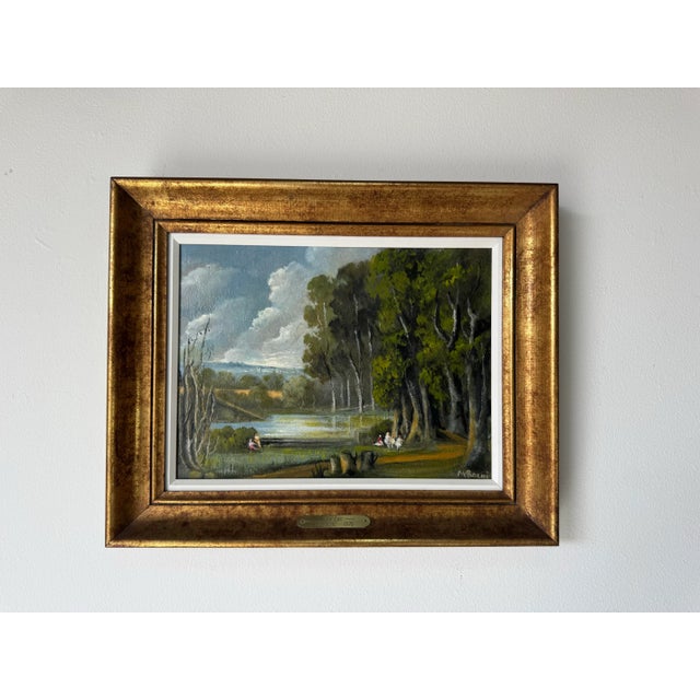 1976 French “Le Lac” Impressionist Landscape Oil on Canvas Painting by M. Roche, Framed/ Sold For Sale - Image 4 of 12
