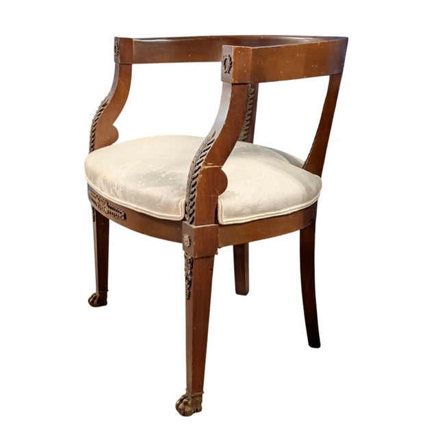 Neoclassical Early 20th Century Sheraton-Style Barrel-Back Armchair With Brass Ormolu and Paw Feet For Sale - Image 3 of 9