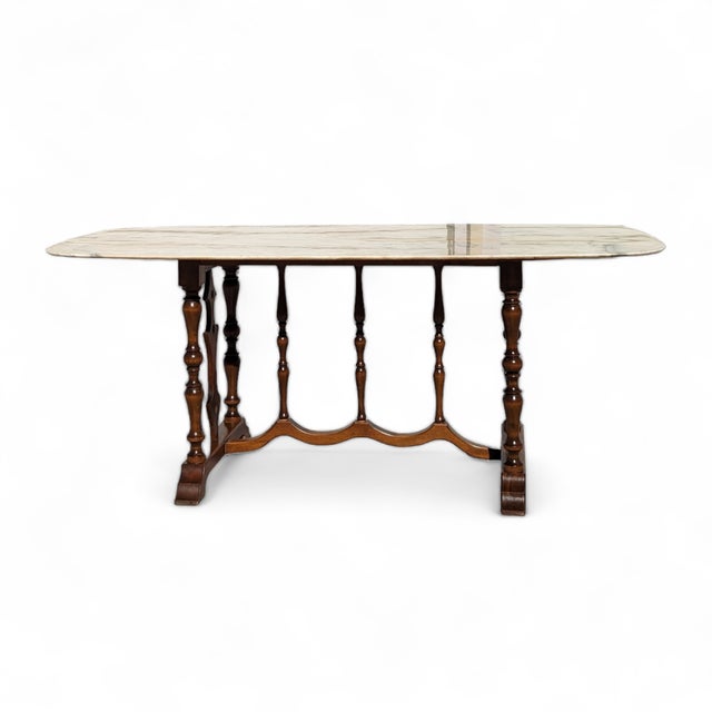 Antique Oval Marble-Top Dining Table With Turned Wood Base For Sale - Image 4 of 18