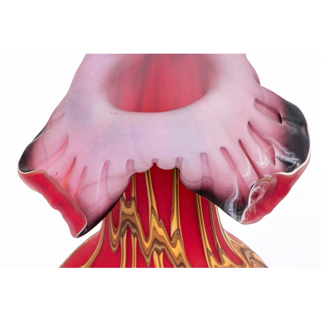 2000 - 2009 Essie Zareh Signed Baijan Art Glass Jack in Pulpit Vase 17.75" Red Gold Mint For Sale - Image 5 of 7