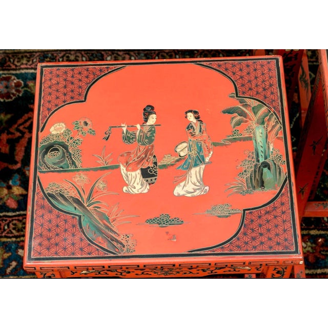 Antique Set of Four Chinese Lacquered Nesting Tables For Sale - Image 10 of 12