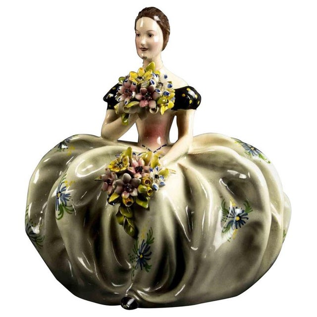 Ceramic Ceramic Lady with Bouquets, France, Mid-20th Century For Sale - Image 7 of 7
