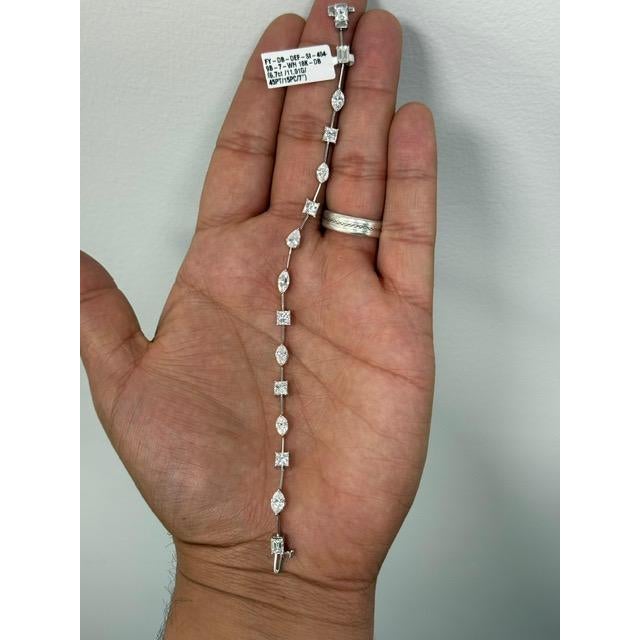 18k White Gold 6.70 CTTW Natural Multi Shape Diamond Bracelet F Color Vs2-Si1 For Sale - Image 4 of 4