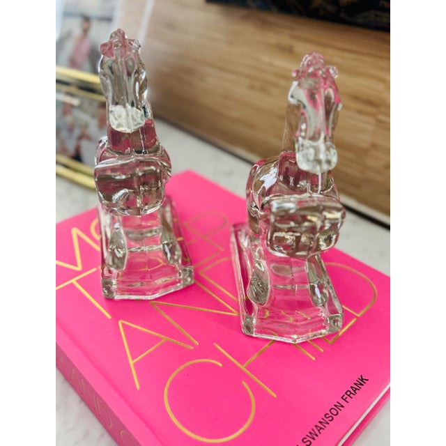 Mid-Century Modern Vintage Mid Century Heavy Pressed Glass Horse Bookends by Le Smith- Pair of Horse Bookends For Sale - Image 3 of 8