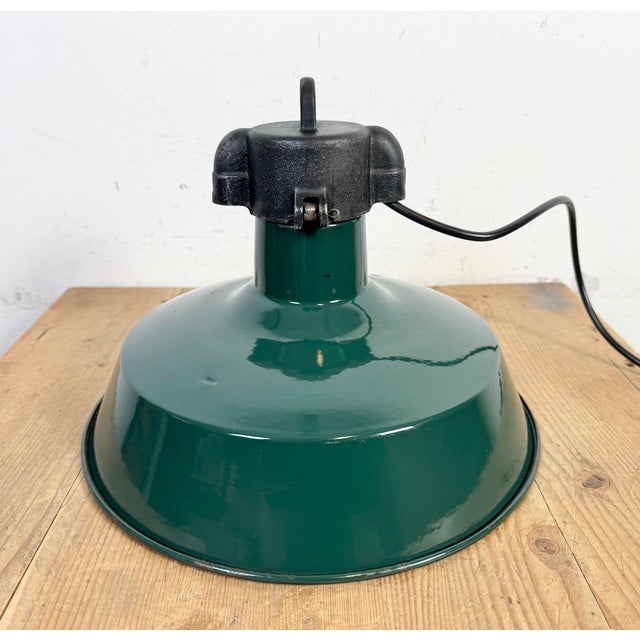 French Industrial Dark Green Enamel Factory Pendant Lamp, 1960s For Sale - Image 13 of 18