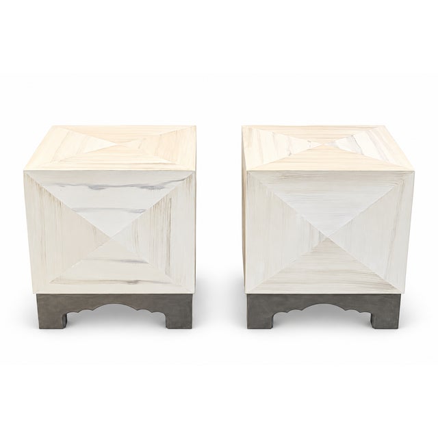 Beautifully hand finished horn on this well known St. Charles design cube side table . Soft, ivory, taupes , and greys -...
