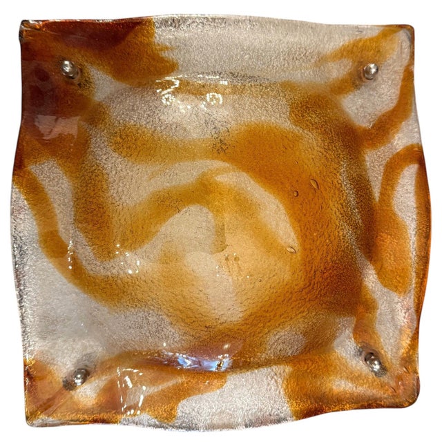 Metal 1970s Mazzega Amber & Clear Murano Glass Wall Sconce or Flush Mount For Sale - Image 7 of 9