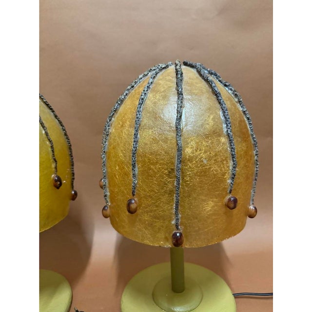 Wooden base lamp with fiberglass resin lampshade European Plug (up to 250V).The wiring of this item may be original and...