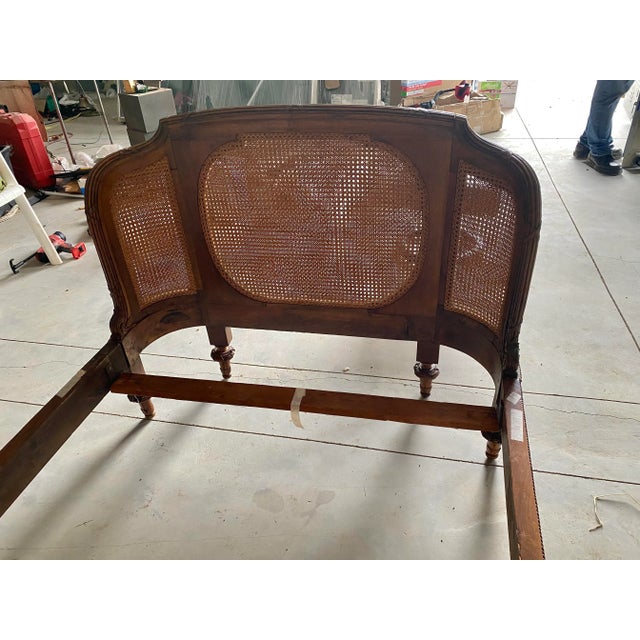 Early 20th Century Antique Carved Wood and Cane Twin Bed For Sale - Image 4 of 12