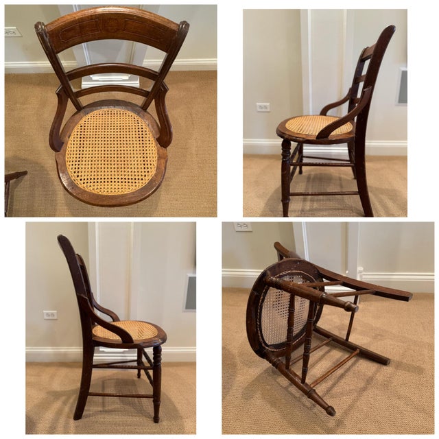 Vintage Victorian Style Mahogany and Cane Side Chairs - Set of 4 For Sale In Chicago - Image 6 of 17