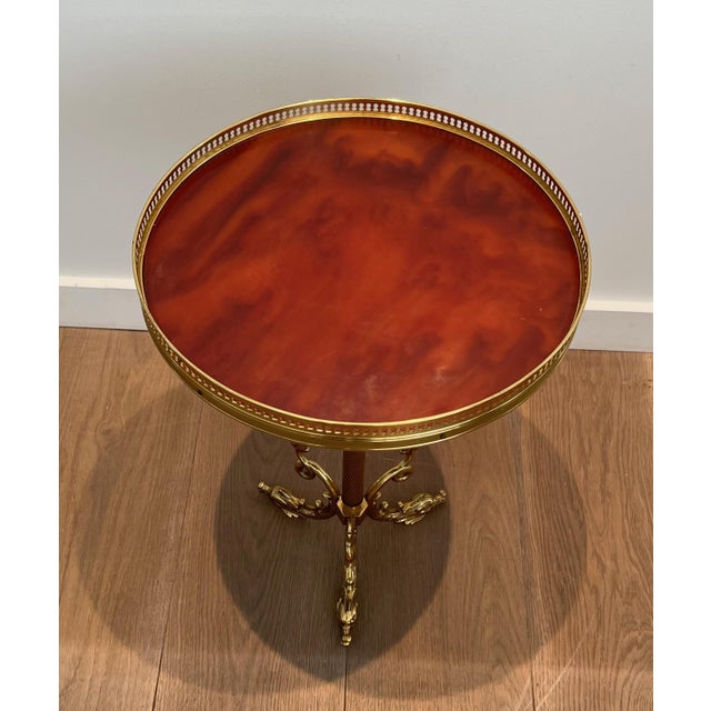1940s 1940s Brass and red celluloid pedestal table by Maison Jansen For Sale - Image 5 of 12