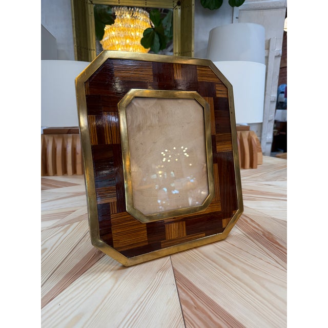 1970s Vintage Geometric Wood and Brass Picture Frame For Sale - Image 5 of 7