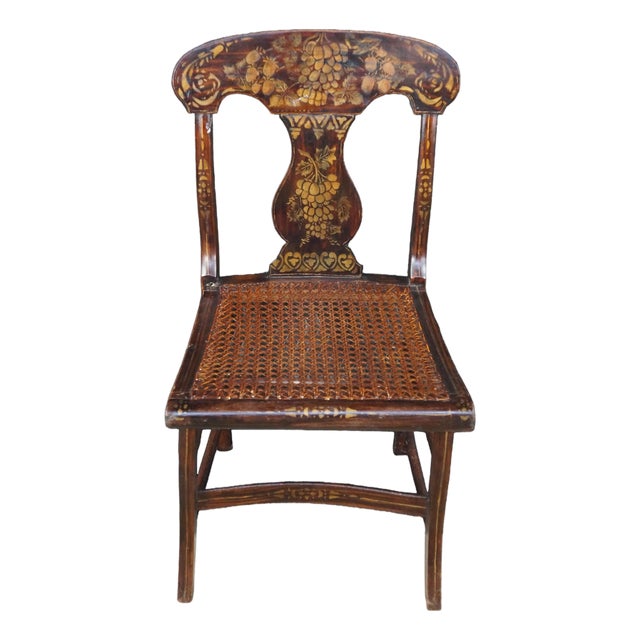 Antique 19th Century American Federal Hitchcock Style Stenciled Cane Side Chair For Sale