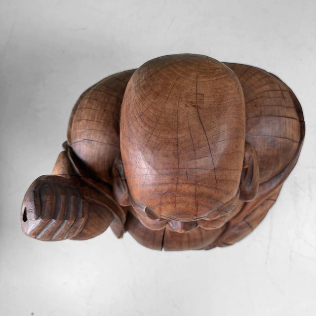 Japanese Wooden Temple Statue of Hotei with Child, 1920s For Sale - Image 12 of 14