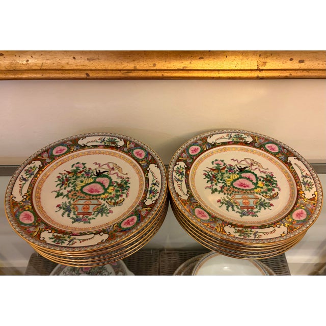 Vintage Canton Famille Rose 96pc Hand Painted China Set Flawless Condition* Complete Place Settings for 12 For Sale - Image 10 of 12