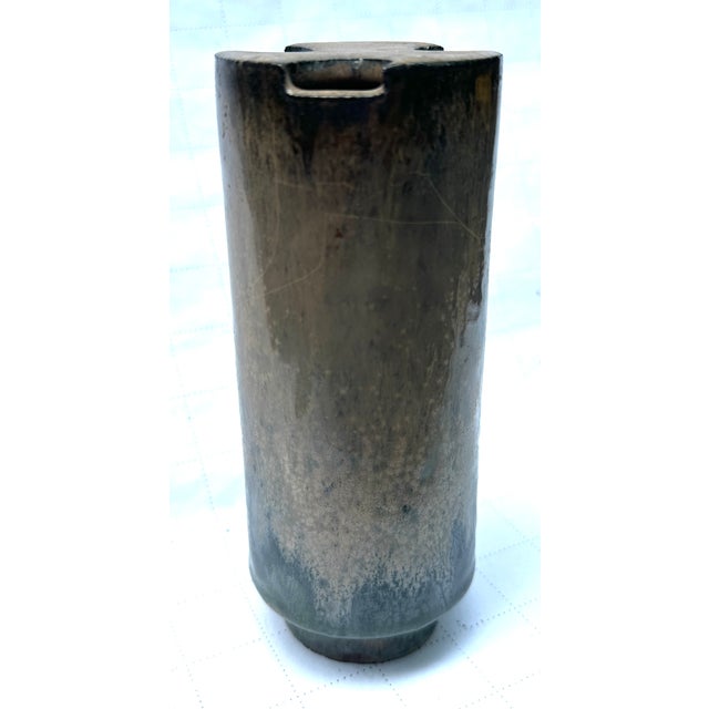 1960s MCM Otto Natzler Cylinder Apricot Glaze Studio Pottery Vase For Sale - Image 5 of 5