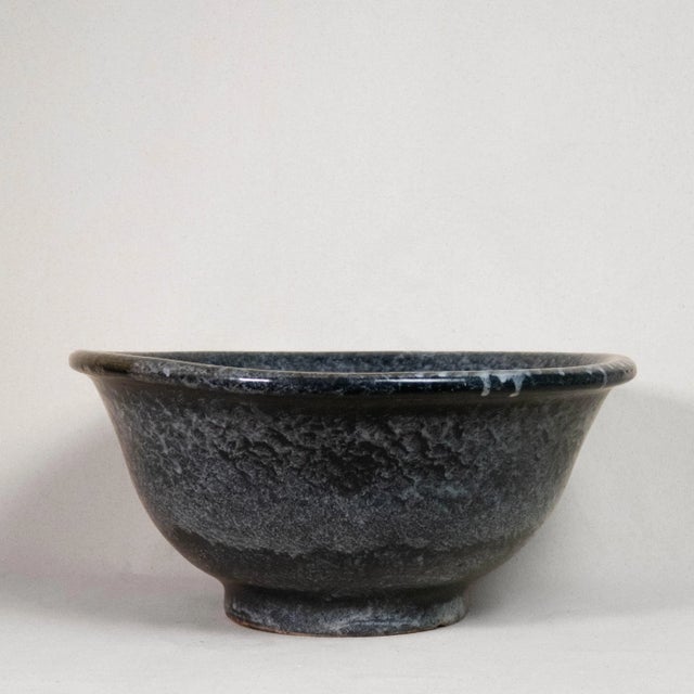 Vintage Wabi Sabi Large Blue Glazed Studio Ceramic Planter For Sale In Tulsa - Image 6 of 12