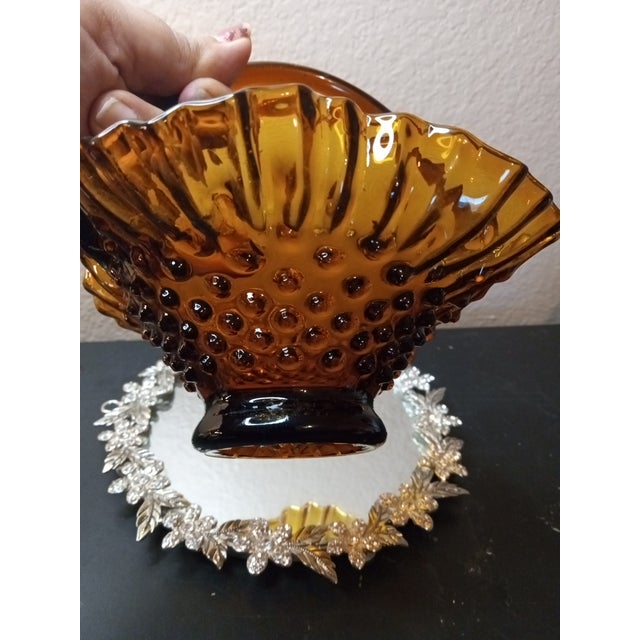 Vintage Fenton Amber Hobnail Wedding Basket Vase For Sale - Image 4 of 6