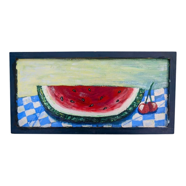 Original Folk Art Watermelon Painting Framed For Sale