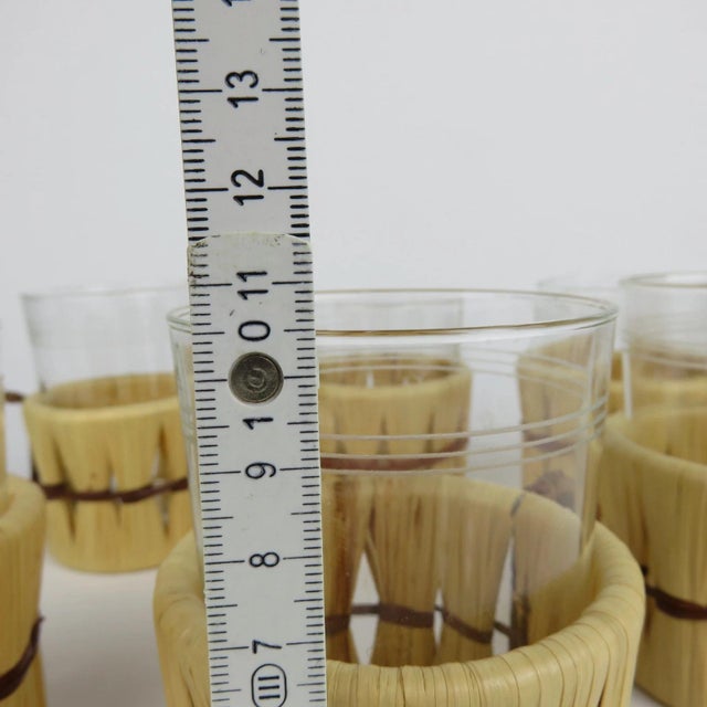 Wood Vintage Jena Glass Tea Cups in Rattan by Schott Mainz, 1960s, Set of 6 For Sale - Image 7 of 8