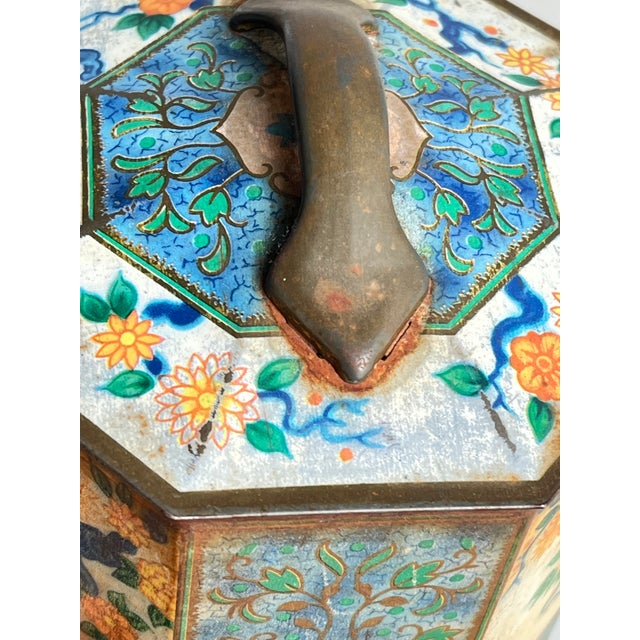 Vintage Octagonal Chinoiserie Style Tin For Sale - Image 10 of 10