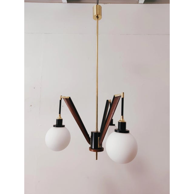 Vintage Brass & Wooden Ceiling Lamp from Stilnovo For Sale - Image 12 of 18