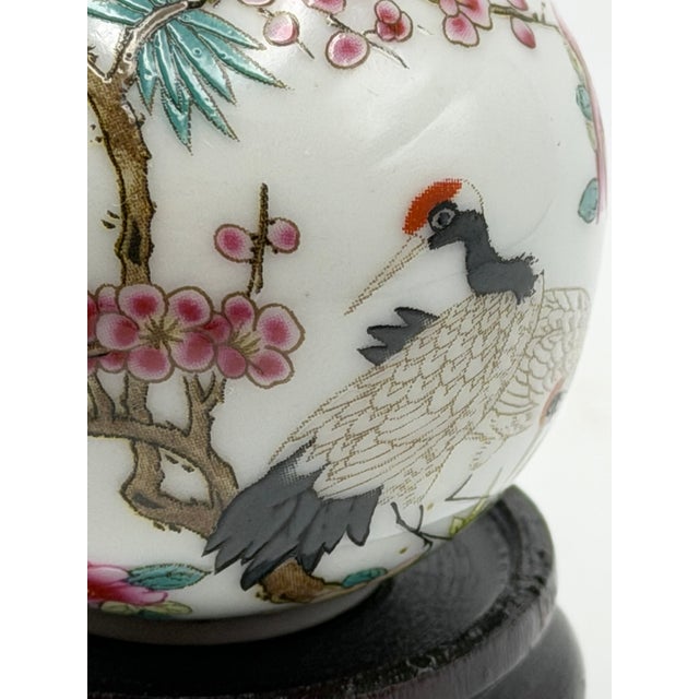 Painted Porcelain Snuff Bottle With Red Crested Cranes and Plum Blossoms For Sale - Image 12 of 14
