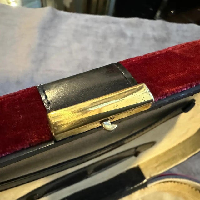 1970s Velvet and Leather Italian Travel Jewelry Box For Sale - Image 4 of 12