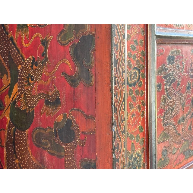 Wood 19th Century Tibetan Hand Painted Cabinet For Sale - Image 7 of 12