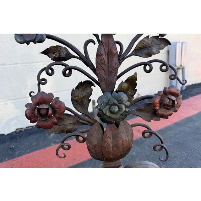 Black Pair of 19th Century Italian Wrought Iron Floral Andirons With Scroll Legs For Sale - Image 8 of 18