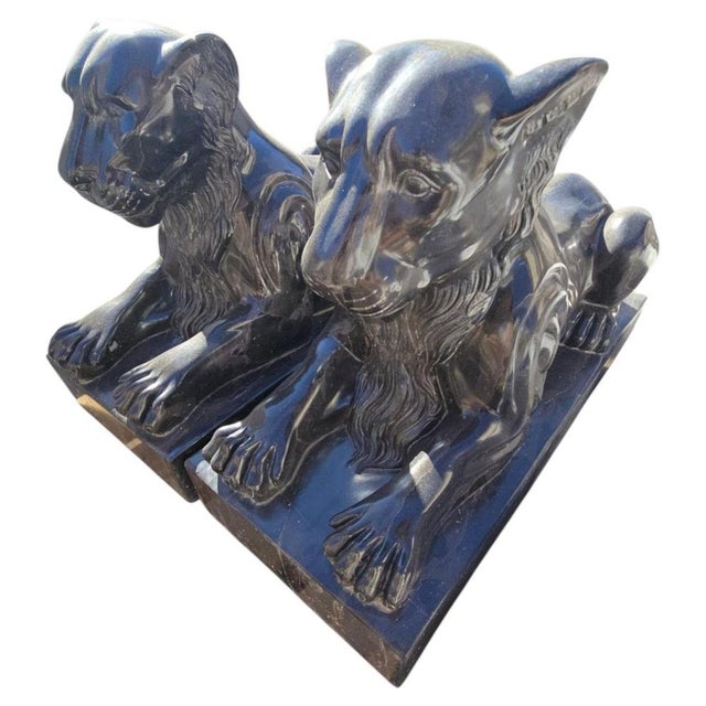 Italian Artist, Lion Sculptures, Late 20th Century, Black Marble, Set of 2 For Sale - Image 12 of 12