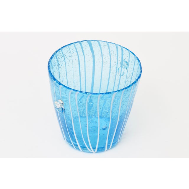 Vintage Murano Venini Ice Bucket in Turquoise With White Lines 1980's For Sale In Miami - Image 6 of 10