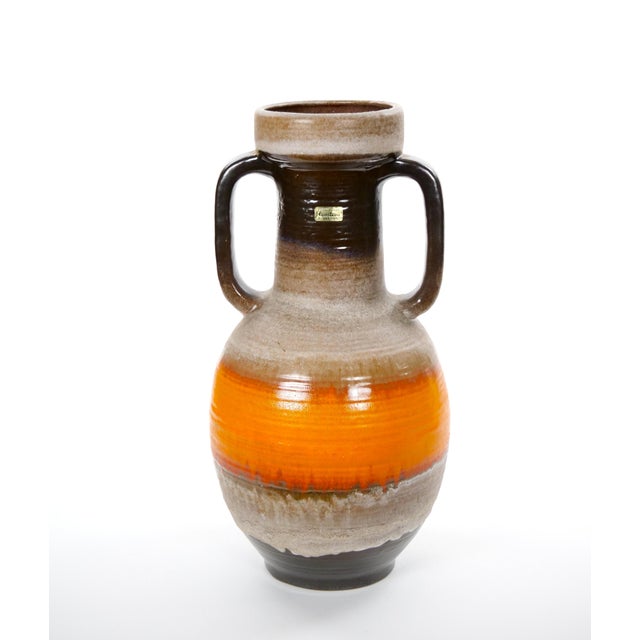 Large Mid-Century West German Porcelain Vase, Orange, Beige & Brown, 18" Tall For Sale - Image 11 of 11