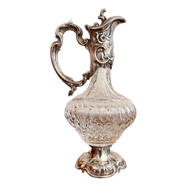 Antique Cut Glass and Silver Plate Claret Jug, 1900 For Sale
